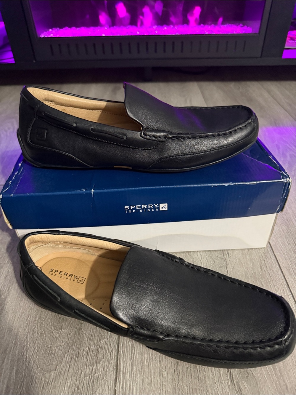 NWT Sperry Mens Navigator Venetian Black Leather Loafers